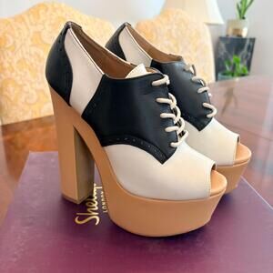 NEW Shellys London Black and White Peep Toe High Heel Shoes Size 7